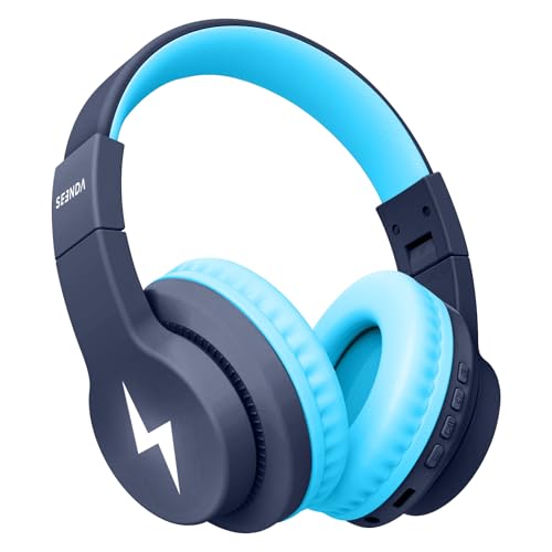 seenda Kids Bluetooth Headphones, JCH-01 Kids Wireless Headphones for School, 85/94dB Volume Limited, 45H Playtime, 3 Lighting Modes, Built-in Mic Headset with Aux Cord for iPad, Dark Blue - color: Dark Blue
