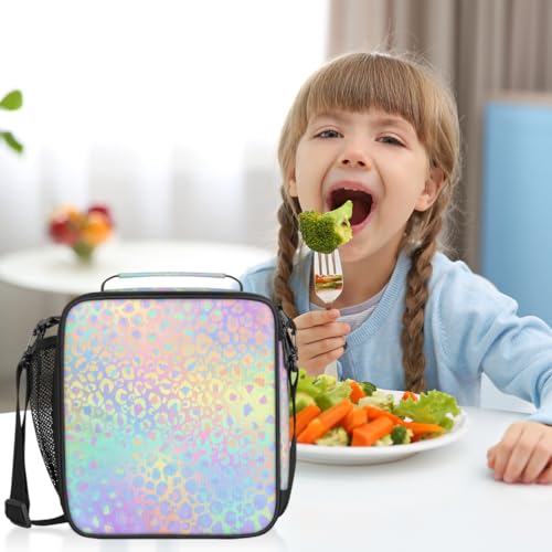 Pardick Leopard Print Kids Lunch Bag Rainbow Leopard Skin Insulated Lunch Box Mini Cooler Back to School Thermal Meal Tote Kit Bento Tote Bags Thermal Lunchbox for Boys Girls - color: Leopard Print