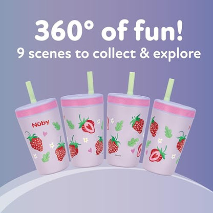 Nuby Thirsty Kids Insulated Toddler Cup with Silicone Flexstraw - 12 oz - Stainless Steel and Leak-Resistant - 18+ Months - Strawberries - color: Strawberries