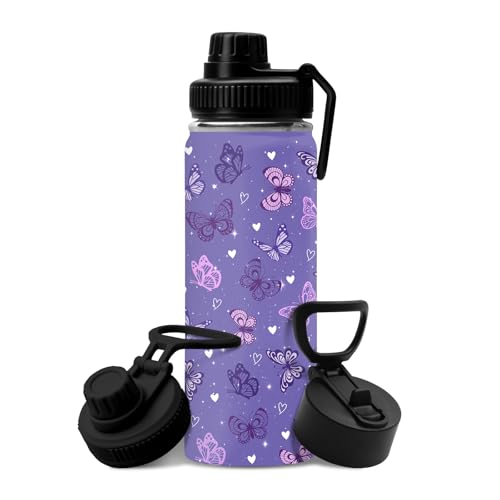 Butterfly Water Bottle 18oz Stainless Steel Insulated Tumbler Coffee Travel Mug Cup Keeps Drinks Cold & Hot, Gifts for Butterfly Women Birthday - color: Butterfly