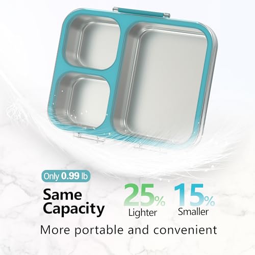 HOMEKOL Stainless Steel Bento Lunch Box 3-Compartment, 4.2Cups, Blue | Leak-Proof Metal Lunch Container for Kids & Adults, BPA-Free, Dishwasher Safe, Clear Tritan Lid, 1000ml (Not Insulated) - color: Blue, size: 34oz (1000ml)