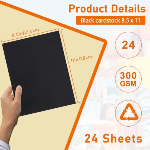 Guakicae 24 Sheets White Cardstock 8.5 x 11 Craft Paper, 300gsm/110lb Heavyweight Paper Card Stock for Cards Making, Wedding Invitations, Greeting Cards, Birthday - color: Black, size: 8.5x11-24pcs