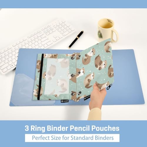 Pencil Pouch for 3 Ring Binder Cute Otters Pattern Clear Window Stationery Bag Pencil Case 2 Pack for Office School Supplies - color: Cute Otter