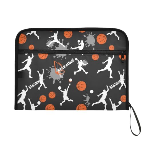 Gredecor 13 Pockets File Folder Organizer A4/Letter Water Resistant Document Bag with Zipper Filing Folder Expanding File Pouch Storage for School Office, Basketball Game - color: Basketball Game