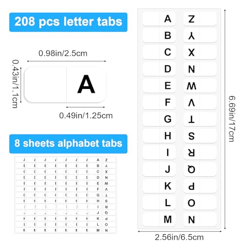 208Pcs Alphabetical Tabs for Notebooks, Ymapinc ABC Alphabet Stickers, Self-Adhesive A-Z Sticky Index Annotation Tabs, Book Reading Tab for Annotating Books, Page/Adhesive Tab for Dictionary/Files