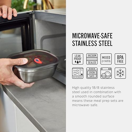 BLACK + BLUM Stainless Steel Microwave Safe Container Set | Mixed Set of 3 | Set of 600ml/900ml/1.2L, Leak Proof & Airtight, Durable & Reusable, Stackable Food Storage, Ideal for Meal Prep Batch Cooking - size: Mixed Box Set (600ml / 900ml / 1.2L)