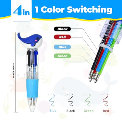 Under the Sea Party Favors Ocean Animals Multicolor Pen in One Cute Fun 4-in-1 Pens Bulk Cool Ballpoint Pens for Birthday Gifts Teacher Supplies (Sea Animal, 24) - style: Sea Animal