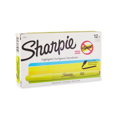 Sharpie Pocket Style Highlighters, Chisel Tip, Fluorescent Yellow, Box of 12 - size: 12 Count