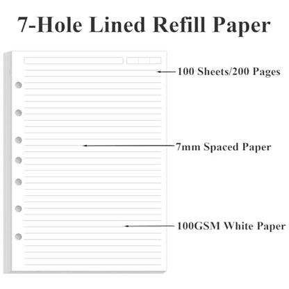 7-Hole Lined Paper Refills for Mini Binder - 100 Sheets/200 Pages Loose Leaf Line Paper, 100gsm Ruled White Pages, Desk Size 4, 5.8" x 8.5" - size: 5.8" x 8.5" - 7-Hole, style: 100 Sheets