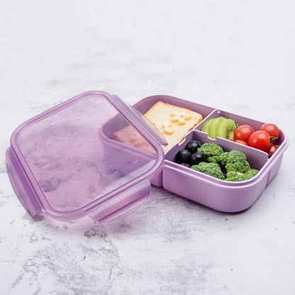 Itopor Bento Box for Kids & Adults, Lunch Box 46 oz, Lavender | Wheat straw material, BPA-free, leakproof, 3 compartments, microwave & dishwasher safe, for school, office & travel - color: Lavender