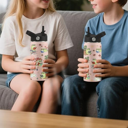 Frog Gifts for Boys Girls, 16 oz Water Bottle with Straw Lid, Frog Water Bottle, Stainless Steel Insulated Tumbler, Cute Frogs Cup, Frogs Themed Gifts - color: Frog