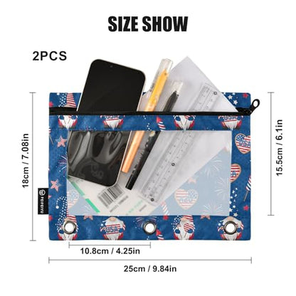 Emelivor Gnome 4th July Pencil Pouch for 3 Ring Binder 2 Pcs Binder Pouches with Zipper Pocket Pencil Case Bag with Clear Window for College Office Daily Supplies - color: 16-4th July