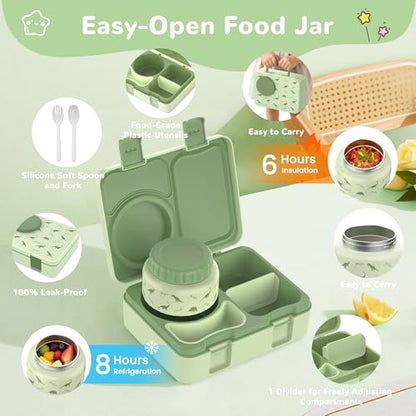 Bento Lunch Box for Kids Adult, Leakproof 3-4 Compartment Bento Box Set with Insulated Food Jar,Water Bottle, Lunch Bag, School Lunch Container for Toddler Teen Girls Boys Ages 3+(Dinosaur) - color: Dinosaur
