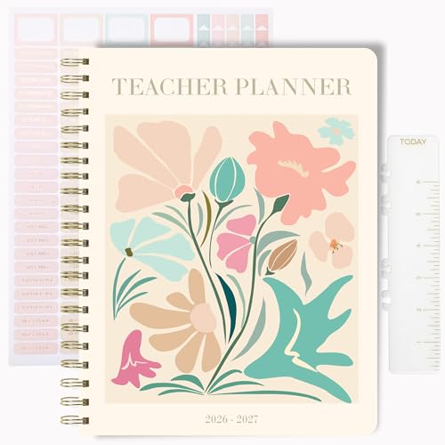 Teacher Planner 2026-2027, Horizontal Lesson Plan Book for Teachers | NEW Floral Cover, 8.5" x 11" | Weekly & Monthly Academic Year Lesson Planner, July 2026-June 2027 | Stickers & Bookmark - color: Floral