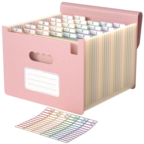 ABC life 26 Pockets Accordion File Organizer, High Capacity Expanding File Folder for Letter A4 Size, Portable Document Holder with A-Z Tabs for Tax Receipt, Teacher & Home Office - Blush Pink - color: Blush Pink