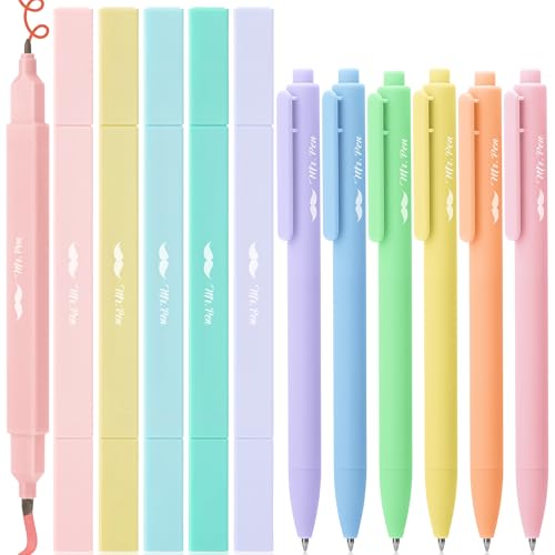 Mr. Pen- Dual Tip Aesthetic Highlighters and Gel Pens, 12 Pack | Pastel Colors Bible Highlighters No Bleed, Colored Ink Gel Pens, Fast Dry and No Smear for Bible Journaling, Planner