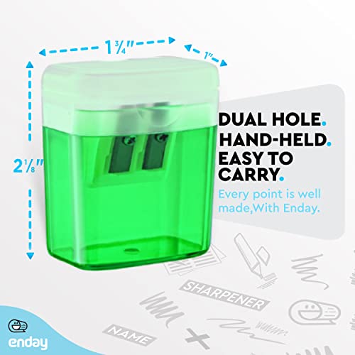 Pencil Sharpener Dual Hole Manual Green, Jumbo Crayon Sharpener with Cover and Bin, Handheld Color Pencil Sharpeners for Large & Standard Pencils, Also Available in Blue, Red, Purple, 1 Pc – By Enday - color: Green