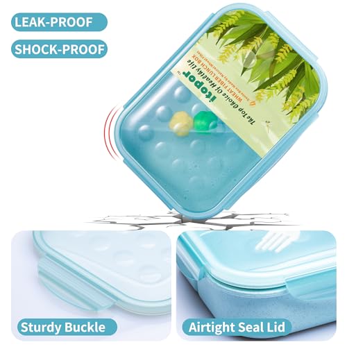Itopor Bento Box for Kids & Adults, Lunch Box 46 oz, Pale Blue | Wheat straw material, BPA-free, leakproof, 3 compartments, microwave & dishwasher safe, for school, office & travel - color: Pale Blue