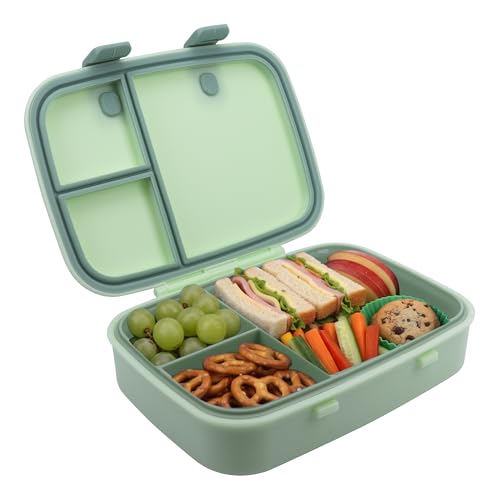 Kids Bento Explorer Lunch Box, 3 No-Mix Compartments, Microwave & Dishwasher Safe, Lightweight with Removable Tray, for Daycare, Preschool, School (Green Light Mint) - color: Green Light Mint