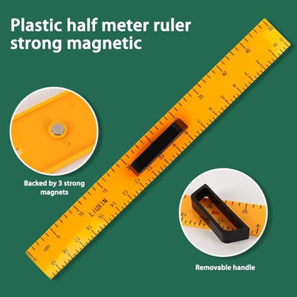 Magnetic Geometry Tool, Protractor, Triangle Rulers Easy Attachment Blackboard Measurement Kit, Teacher Board Protractor Multi-Purpose Kit Large Teaching Aids (Three-Piece Set) - style: Three-piece set