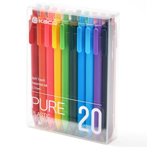 Kaco PURE Gel Pens Color Ink 20 Pieces Assorted 0.7 mm, Medium Point, Aesthetic Cute Stationery Pens for Journaling Note Taking Pens (20 Colors) - color: 20 Colors