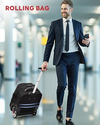 MATEIN Rolling Bag with Wheels, 17 Inch Extra Large Laptop Roller Backpack for Adults with Anti Theft Lock & Sturdy Handle, Water Resistant Wheeled Bag Carry On Luggage for Teacher Work Travel Men - color: Black