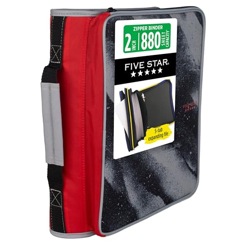 Five Star Zipper Binder 2 Inch O-Rings Case Organiser with Multi-Access and 5-Tab Expanding File Folder, 850 Sheet Capacity, Crimson Fade (290010K) - color: Crimson Fade, size: 2 Inch