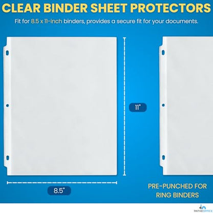 1InTheOffice Heavyweight Sheet Protectors 8.5 x 11, Plastic Sleeves for 3 Ring Binder, Clear, Top Load, 100 Pack
