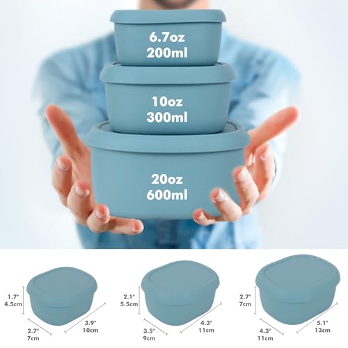 Anatole Silicone Food Storage Container Bento Box 3 Pcs (6.7oz, 10oz, 20oz) | Reusable Nesting Lunch Box with Lids, Leakproof, Dishwasher Microwave Oven Freezer Safe, BPA Free, CPC Certified - color: 3 Pack - Blue