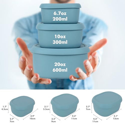 Anatole Silicone Food Storage Container Bento Box 3 Pcs (6.7oz, 10oz, 20oz) | Reusable Nesting Lunch Box with Lids, Leakproof, Dishwasher Microwave Oven Freezer Safe, BPA Free, CPC Certified - color: 3 Pack - Blue
