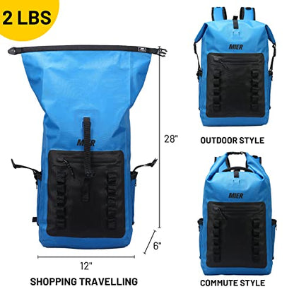 MIER Roll Top Waterproof Backpack Floating Dry Bag for Men Women | Heavy Duty Dry Sack, Cushioned Back, Multi-Pockets, Adjustable Chest Strap,For Kayaking Beach Boating Swimming Hiking Travel - color: Blue