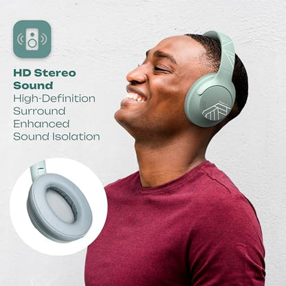PowerLocus Bluetooth Headphones Over Ear, 50H Playtime with 4 EQ Modes Wireless Headphones with Microphone, HiFi Stereo Deep Bass, Soft Ear Cups, Foldable Lightweight Headset for Travel/Office/Workout - color: Mint