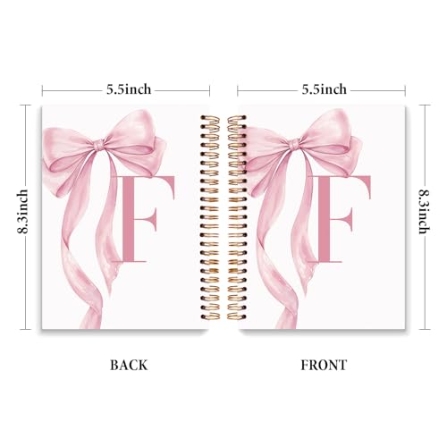 JXREQ Coquette Pink Bow Personalized Notebook, Initial Letter F Monogram Journal, Preppy Girly Ribbon Bow Journal, Monogrammed Gifts for Women, Aesthetic Spiral Notebook 5.5x8.3 - color: Fpink
