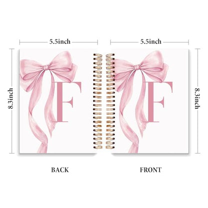 JXREQ Coquette Pink Bow Personalized Notebook, Initial Letter F Monogram Journal, Preppy Girly Ribbon Bow Journal, Monogrammed Gifts for Women, Aesthetic Spiral Notebook 5.5x8.3 - color: Fpink