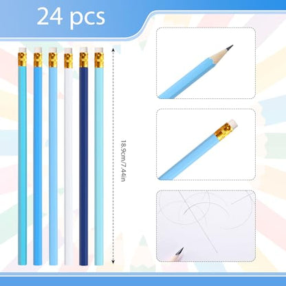 24 Pack Blue Gradient No.2 HB Pencils with 48 Eraser Caps, Aesthetic Wooden Pencils Bulk, Unsharpened Writing Cute Graphite Hexagonal Pen for Office, Journaling, Sketching, Party Favors, Everyday Use - color: Blue Green Series