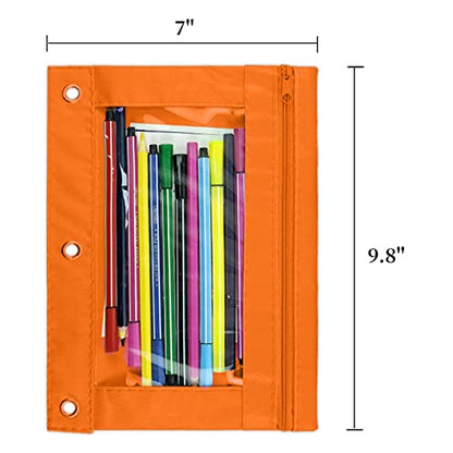3-Ring Pen Pencil Pouch with Clear Window Stationery Bag Binder Case Classroom Organizers Orange - color: Orange