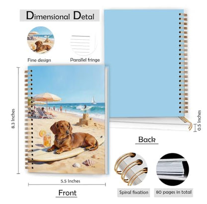 XUNLURY Summer Beach Dachshund Notebook, Dachshund Lover Gifts Journal, Weiner Dog Gifts for Women Journal, Coastal Beach Sausage Dog Hardcover Spiral Notebooks, 5.5x8.3 Inch - color: Color_Ba