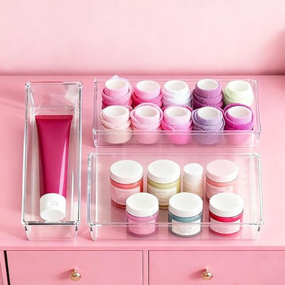 Criusia Large Drawer Organizer Bins 26 Pack | Complete 5 Size Clear Plastic Kitchen Drawer Organizers for Utensils | Bathroom Drawer Organizer Trays | Versatile for Makeup Office Organization - size: 26 Pack