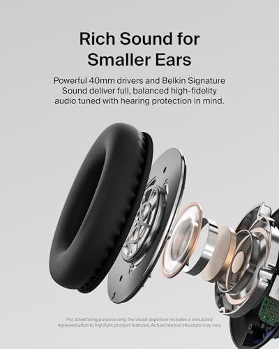 Belkin SoundForm Inspire Wired Over-Ear Headset for Kids, Online Learning & Travel w/Built-in Boom Mic, 85dB Safe Volume Limit - USB-C & 3.5mm - Compatible w/iPhone, iPad, Galaxy & More - Black - color: Black, style: Wired