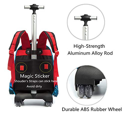 Meetbelify 3Pcs Rolling Backpack for Boys,School Backpack with Wheels for Boys - color: Red Car