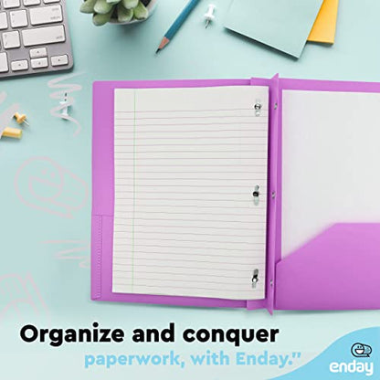 Plastic Folders with Pockets and Prongs Purple - Two Pocket Folder with Brads - 3 Prong Folders with Pockets for Letter Size Sheets, Also Available in Blue, Green, Red, Pink, and Grey, 1 Pc –by Enday - color: Purple, size: 1
