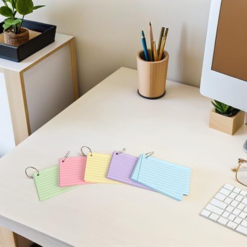 10 Books of 3x5 Colored Blank Index Cards with Ring Binder, Double-sided Ruled Flash Cards Resisting Ink Bleedthrough, 50 Sheets Per Book, for Study Sessions and Office Use