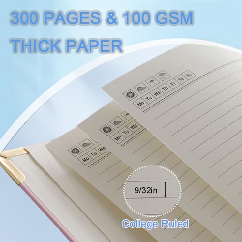 Hardcover Spiral Five Subject Notebook, Multi Subject Notebooks, Black | Removable Dividers, Large Leather Journal, 150 Sheets, 300 Pages, 8.5''x11'', US Letter Size - color: Black