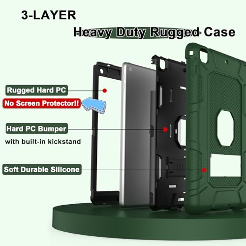 iPad 6th Generation Cases, iPad 5th Generation Case, iPad Air 2 Case, iPad 9.7 Case, Shockproof Rugged Drop Protection Cover Built with Kickstand for iPad 9.7'' A1893/A1954/A1822/A1823 - color: Darkgreen +Black