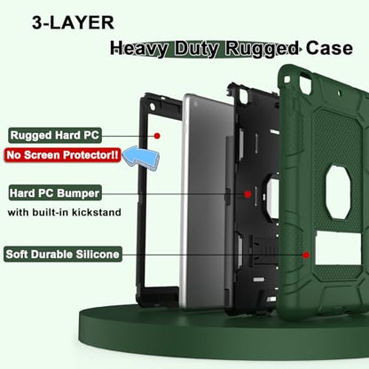 iPad 6th Generation Cases, iPad 5th Generation Case, iPad Air 2 Case, iPad 9.7 Case, Shockproof Rugged Drop Protection Cover Built with Kickstand for iPad 9.7'' A1893/A1954/A1822/A1823 - color: Darkgreen +Black