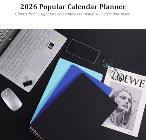 Leanga 2026 Planner, Dated Weekly & Monthly Calendar Planner with Goal Setting and Habit Tracker for Student and Teacher, for Life and Work-13-1/2" x 9",Hardcover, Large Desk Agenda-Black - color: Black