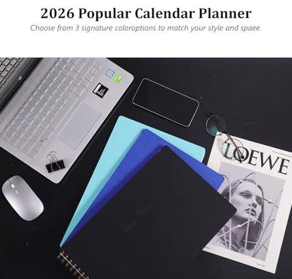 Leanga 2026 Planner, Dated Weekly & Monthly Calendar Planner with Goal Setting and Habit Tracker for Student and Teacher, for Life and Work-13-1/2" x 9",Hardcover, Large Desk Agenda-Black - color: Black