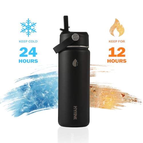 Stainless Steel Water Bottle with Straw Lid, 18oz Insulated Vacuum Bottle with Carrying Loop, Dishwasher Safe，uitable for use in schools, Offices, and outdoor activities (BLACK) - color: Black