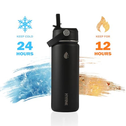 Stainless Steel Water Bottle with Straw Lid, 18oz Insulated Vacuum Bottle with Carrying Loop, Dishwasher Safe，uitable for use in schools, Offices, and outdoor activities (BLACK) - color: Black