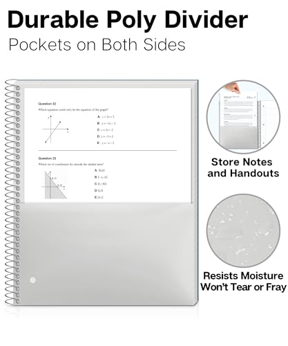 Dunwell 3 Subject Notebook College Ruled (Blue), 150 Sheets (300 Pages), Spiral Notebook 8.5 x 11, Plastic Cover, 3 Pocket Divider Folders, 3-Hole Punched Perforated Paper - color: Blue